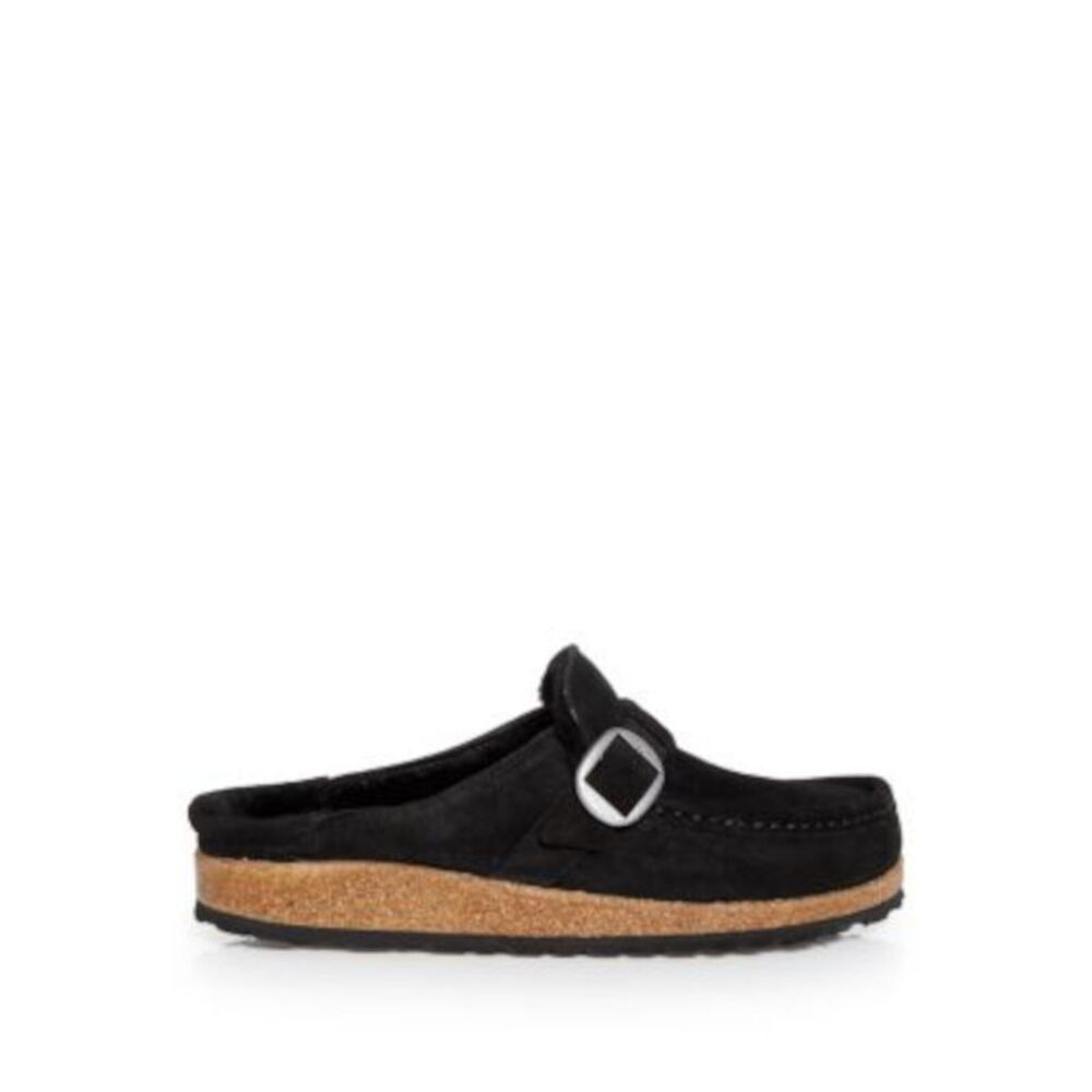 BIRKENSTOCK Womens Black Cork Comfort Buckley Round Toe Slip On Leather Mules 37 - Picture 3 of 5